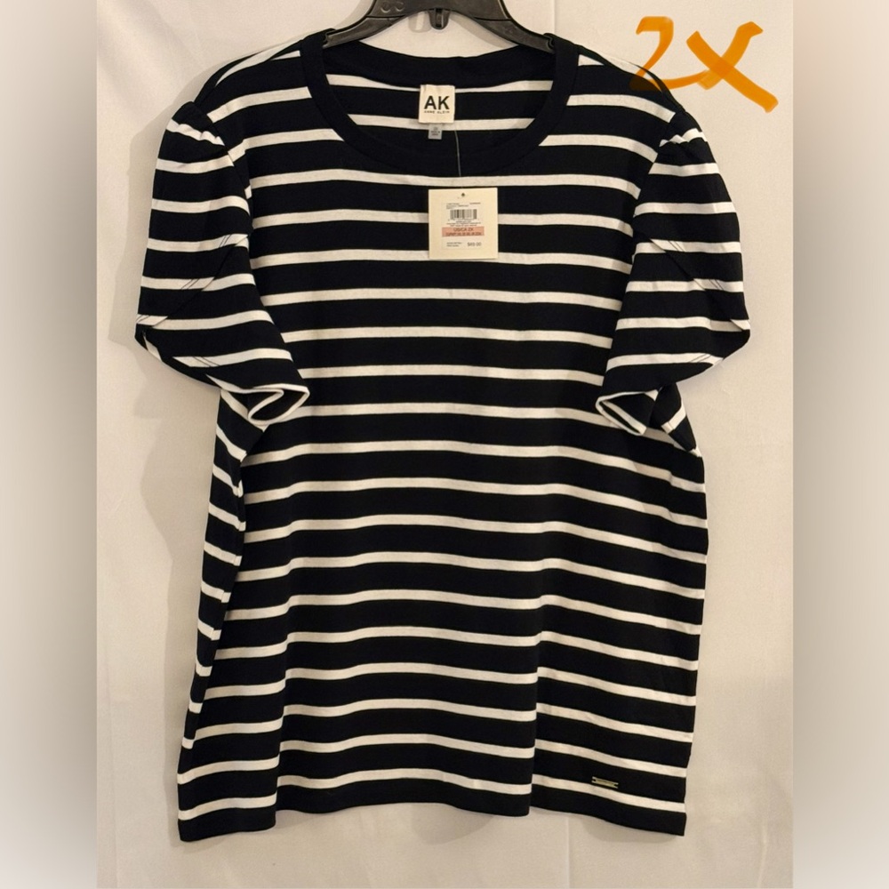 Anne Klein Black and White Striped Top
